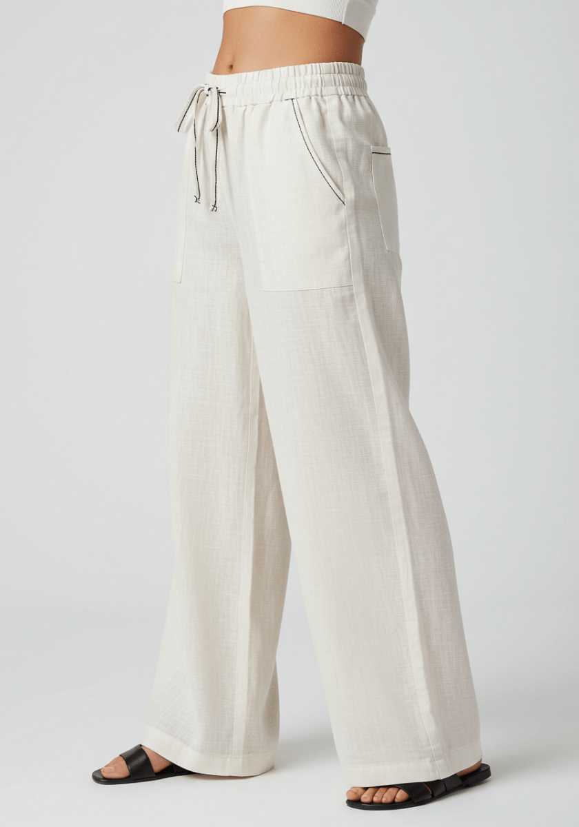 Women's Wide Leg Linen Blend Pants - Natural White - Flumi